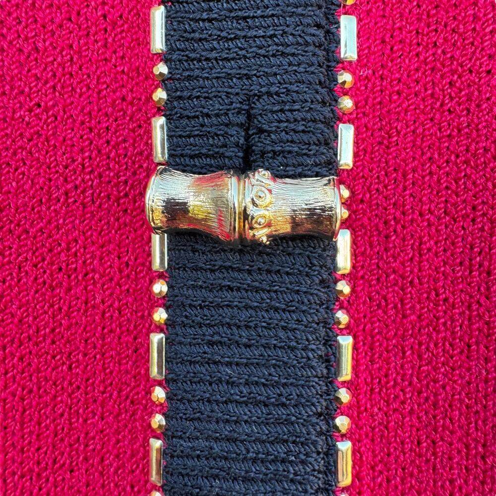 St. John Collection Red & Black Santana Knit Suit Skirt Jkt 12 Skrt 16 - Picture 8 of 16